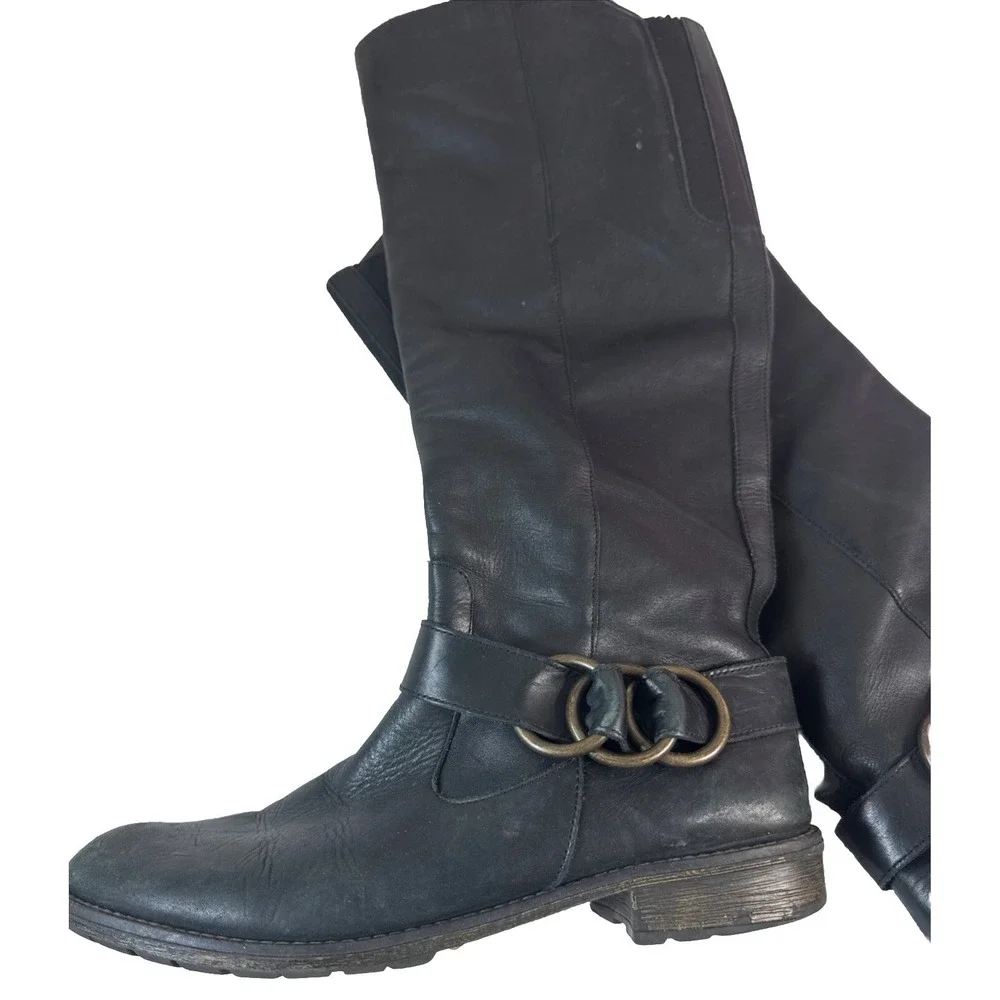 REMONTE Tall Riding Boots Sz 40 US 9 Black Leather Fleece Lined Knee High EUC